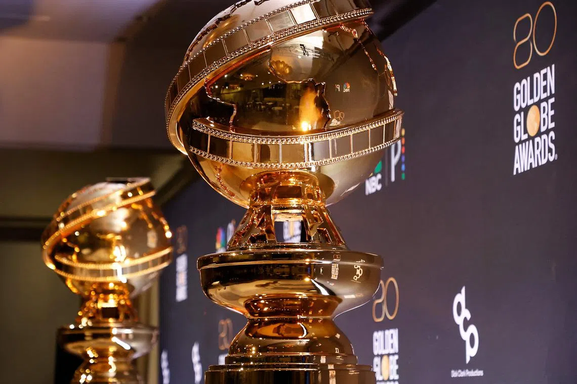 Golden Globe Awards on display during the unveiling of the nominations for the 80th Golden Globe awards, in Berverly Hills, California, on Dec 12, 2022. 