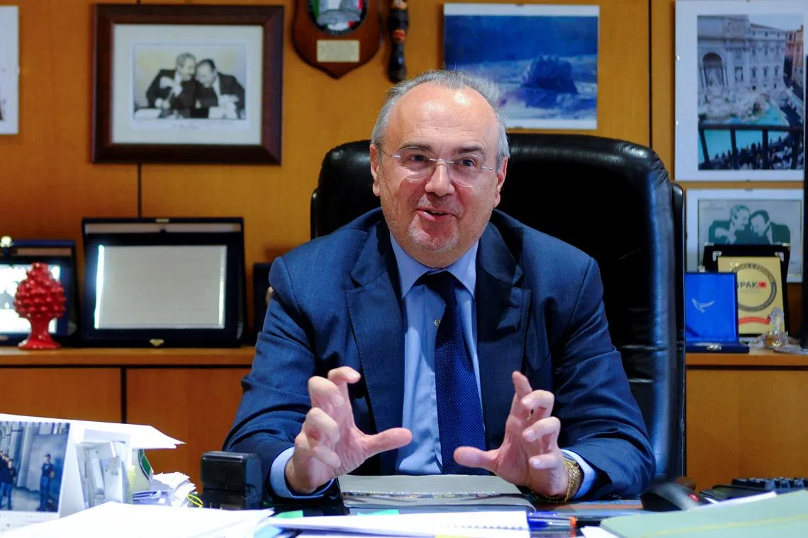 Luca Tescaroli, the chief prosecutor in the Tuscan city of Prato, gestures during an interview with Reuters in Prato, Italy, April 10, 2026. REUTERS/Crispian Balmer
