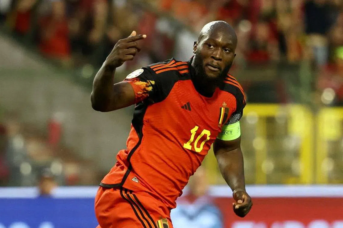 FILE PHOTO: Soccer Football - UEFA Euro 2024 Qualifier - Group F - Belgium v Austria - King Baudouin Stadium, Brussels, Belgium - June 17, 2023  Belgium's Romelu Lukaku celebrates scoring their first goal REUTERS/Yves Herman/File Photo