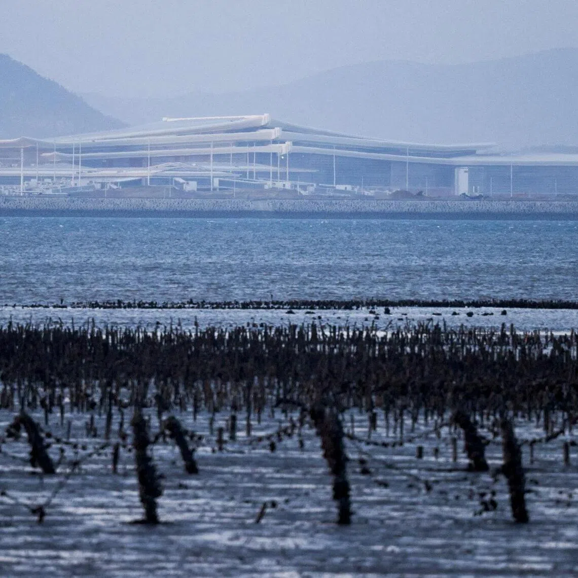 A new airport under construction in Xiamen, China as seen from Kinmen, Taiwan.