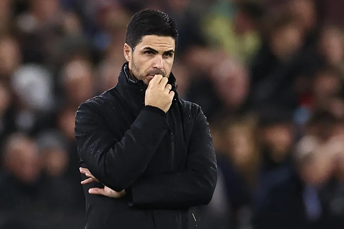 Arsenal's Spanish manager Mikel Arteta looks on during the match between West Ham United and Arsenal.