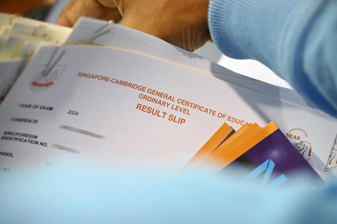 ST20250110_202586100849 Kua Chee Siong/ pixolevel10/ Generic pix of a teacher preparing to distribute the certificates and results of the 2024 GCE O-Level examinations to the students at St Andrew's Secondary School, on Jan 10, 2025.