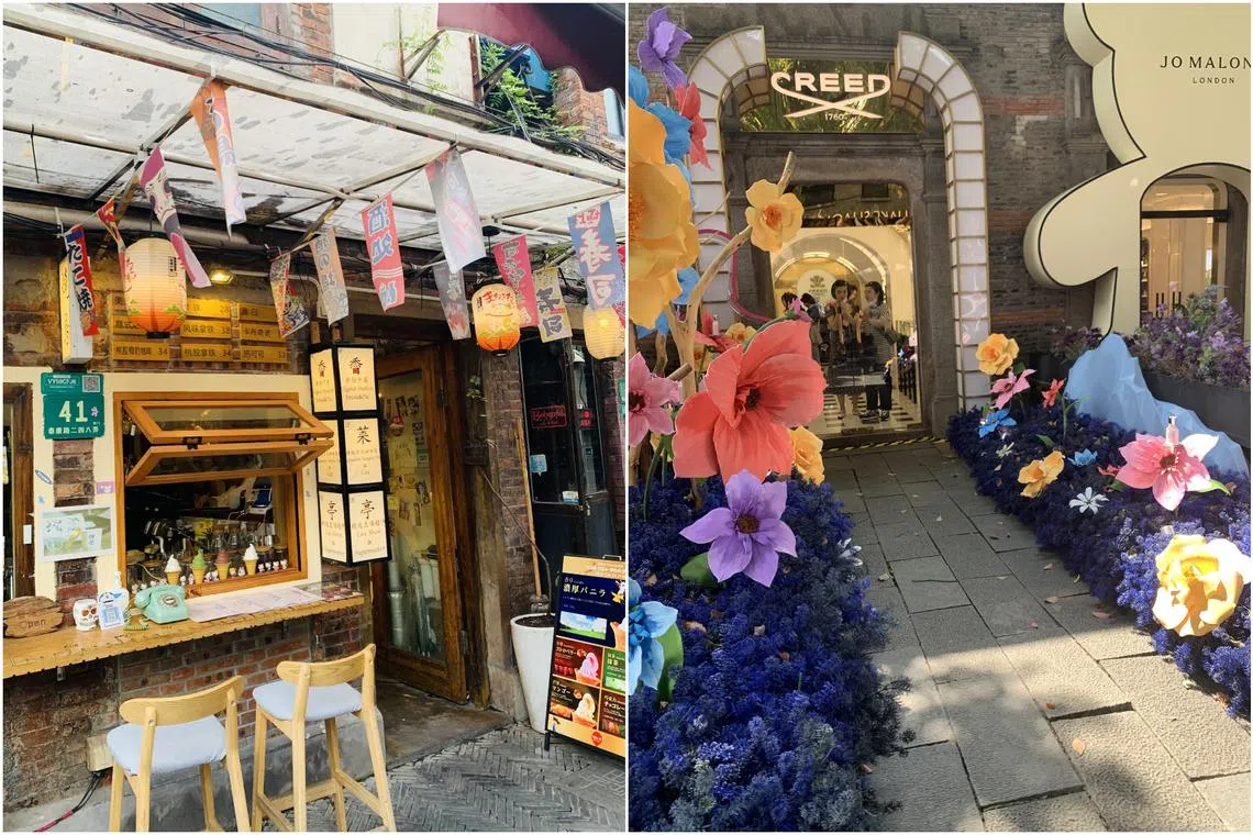 A cosy cafe in an alley in Tianzifang (left) and stylish shops abound in Xindianti.