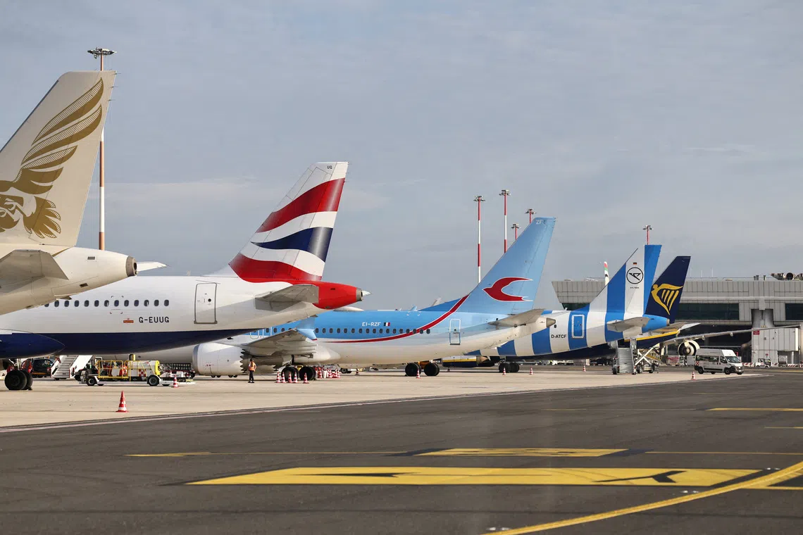 FILE PHOTO: Planes are parked on the tarmac at Rome's Fiumicino airport in Fiumicino, Italy, June 6, 2026. REUTERS/Matteo Minnella/File Photo