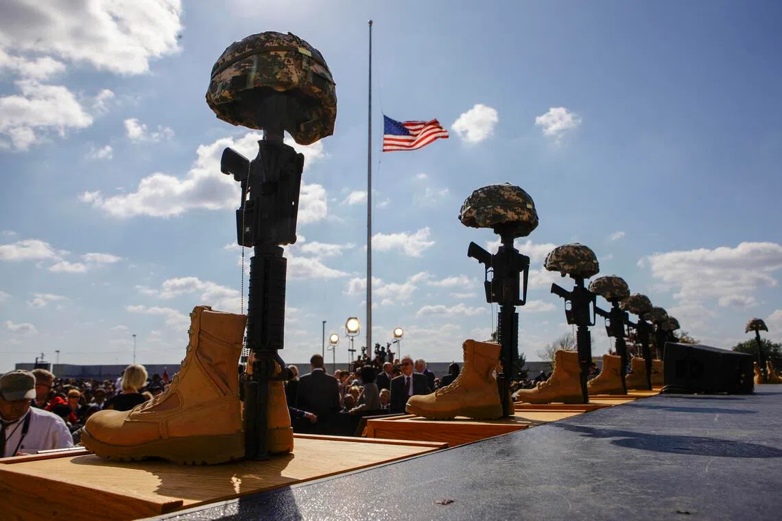 A 2009 photo shows a memorial at Fort Hood, Texas, to the people killed by gunman Nidal Hasan, whose live-streamed execution at the base is scheduled for Dec 3.