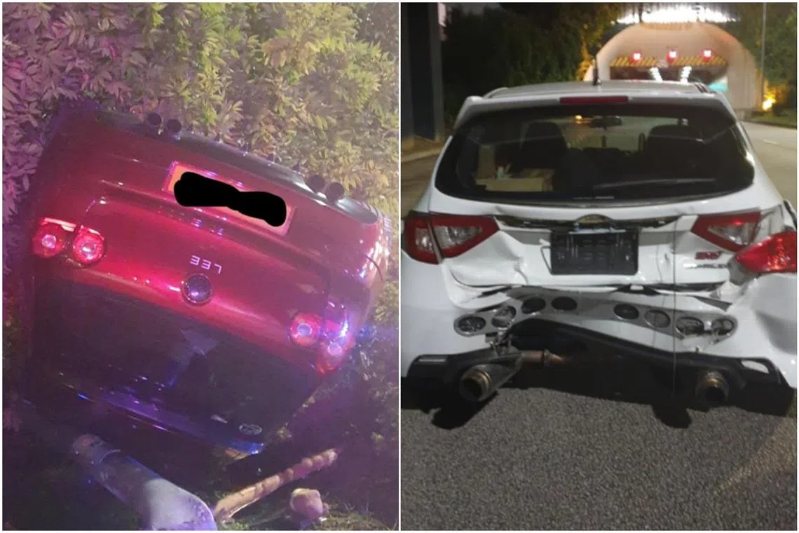The red car of a 21-year-old driver (left) and white car of the 33-year-old driver after the accidents on Oct 27, 2024.