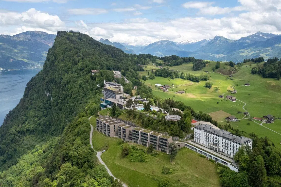 A drone view of the Burgenstock Resort where the Summit on Peace in Ukraine will take place June 15 and 16 in Burgenstock near Lucerne, Switzerland, May 28, 2024.  REUTERS/Denis Balibouse