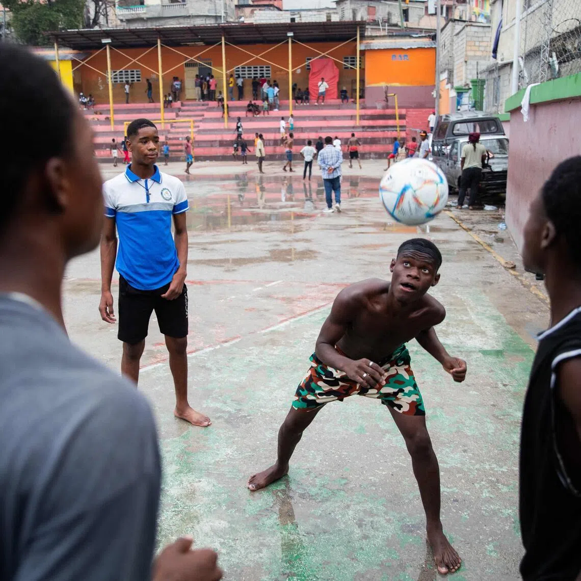 Children play football in Petion-ville, Port-au-Prince, Haiti, on March 20.
