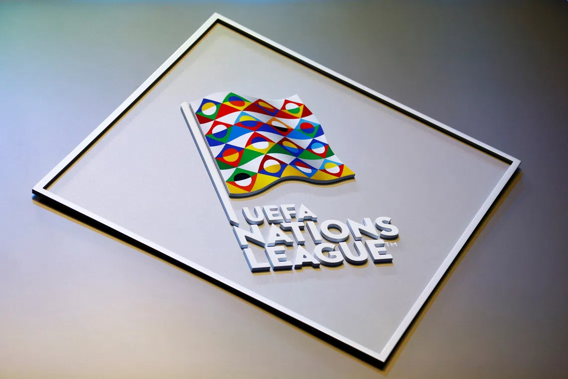 Soccer Football - UEFA Nations League Group Draw - Lausanne, Switzerland - January 24, 2018   General view of the UEFA Nations League logo before the draw   REUTERS/Pierre Albouy