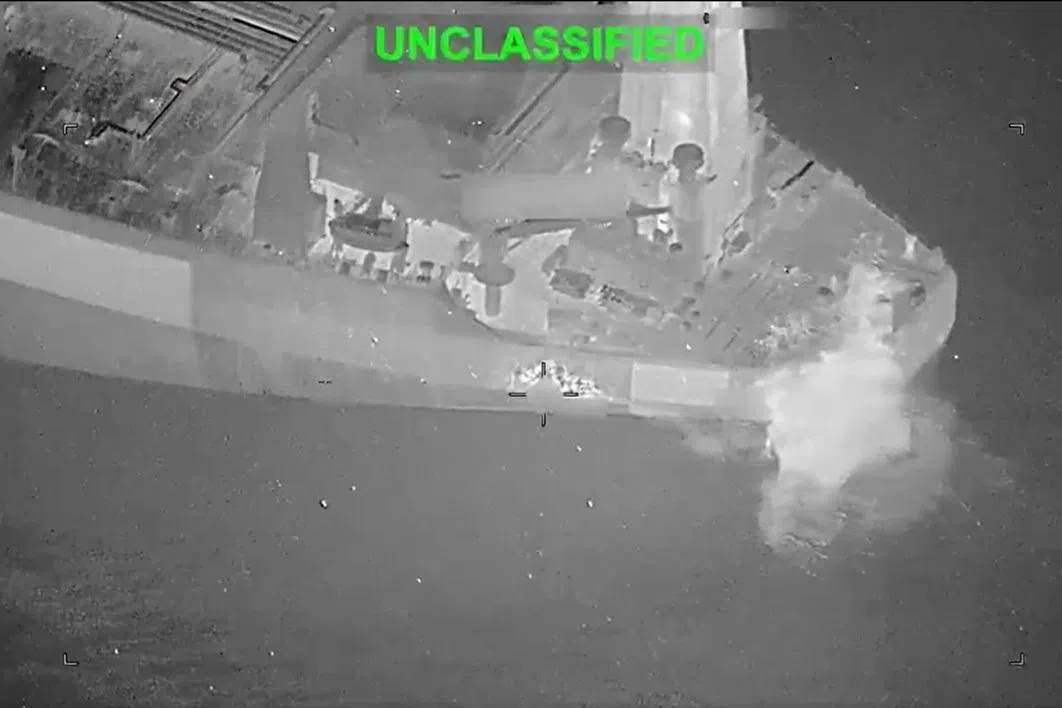The US military’s Central Command posted a video showing the missile strike the tanker.