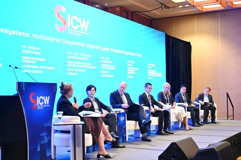 Six panellists discussed ways to tackle cyber fraud and scams at Singapore International Cyber Week on Oct 15.