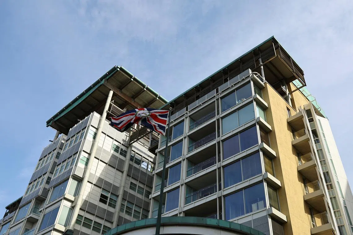 FILE PHOTO: A flag flies at the British embassy in Moscow, Russia September 13, 2024. REUTERS/Evgenia Novozhenina/File Photo