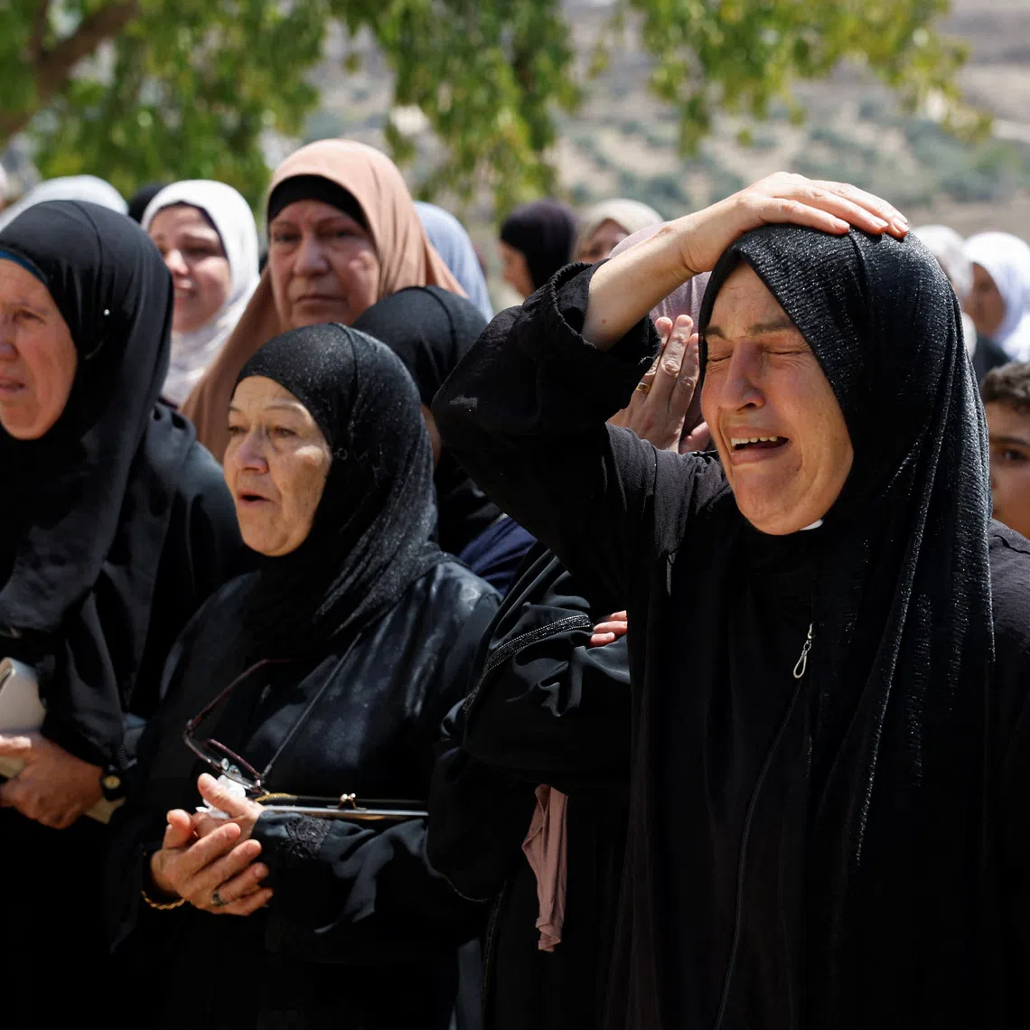 Mourners attend a funeral for a Palestinian killed during an Israeli settlers' attack, according to witnesses, in the village of Hajja near Qalqilya, in the Israeli-occupied West Bank, September 7, 2026. REUTERS/Mohammed Torokman