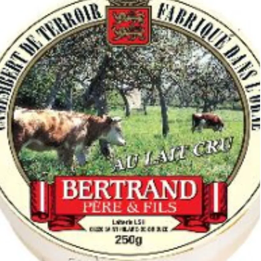 The products, Camembert Superieur Au Lait Cru (250g) (left) and Bertrand Pere & Fils Camembert au lait cru (250g), are being recalled.