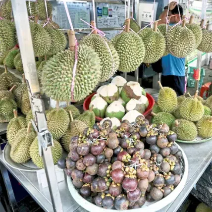 The Musang King durian can be priced as low as $5.40 per kg, while Japanese mangosteens cost $6.43 per kg.