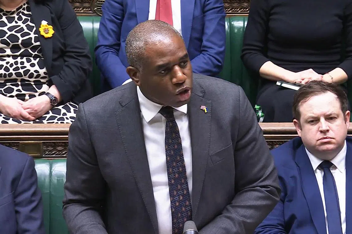 British foreign minister David Lammy announcing new sanctions against Russia on Feb 24, the third anniversary of Moscow's invasion of Ukraine.