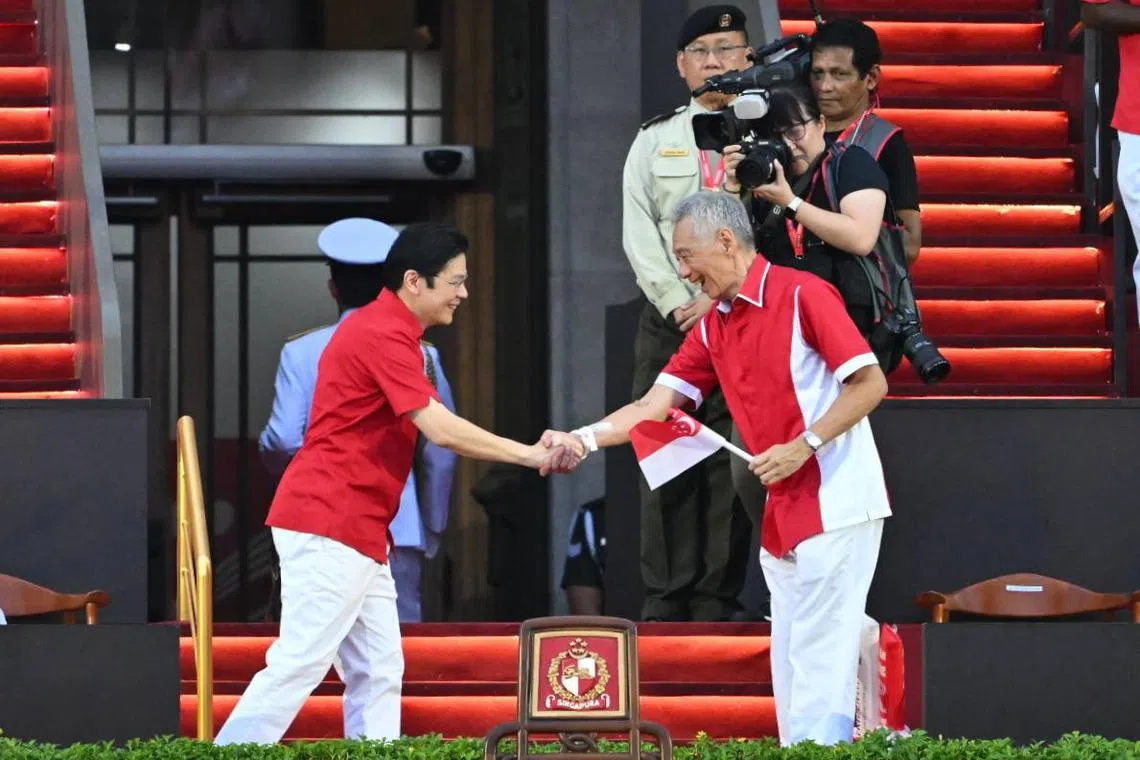Prime Minister Lawrence Wong arriving for the National Day Parade at the Padang on Aug 9, 2024. 