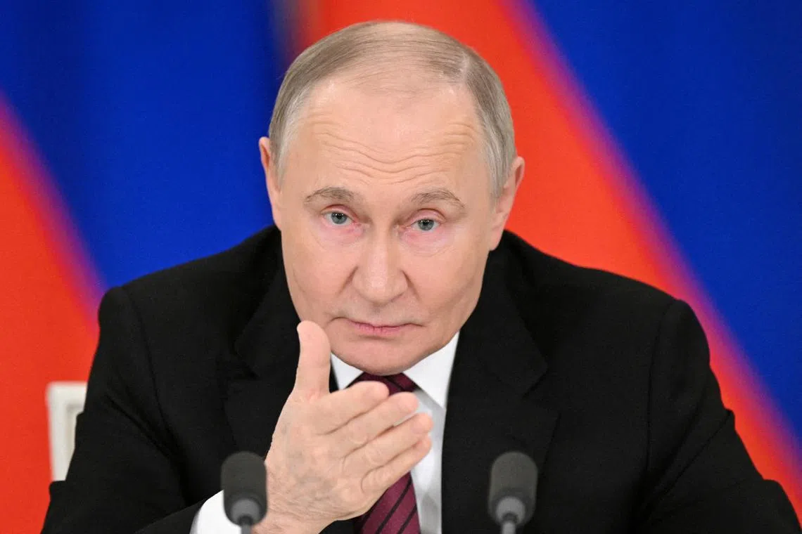 FILE PHOTO: Russian President Vladimir Putin gives a statement to the media at the Kremlin in Moscow, Russia May 11, 2025. Sergey Bobylev/Host agency RIA Novosti/Handout via REUTERS ATTENTION EDITORS - THIS IMAGE WAS PROVIDED BY A THIRD PARTY./File Photo