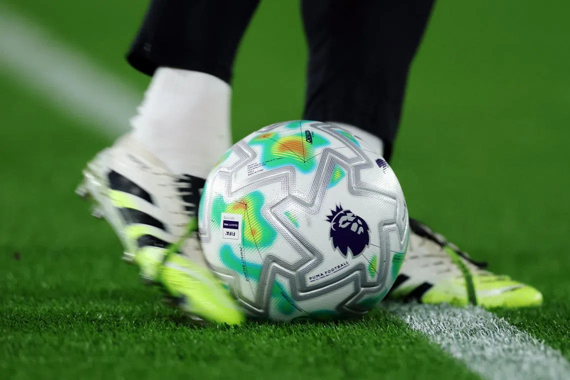 FILE PHOTO: General view of a Premier League branded match ball before the match. Elland Road, Leeds, Britain - March 3, 2026. Action Images via Reuters/Lee Smith/File Photo