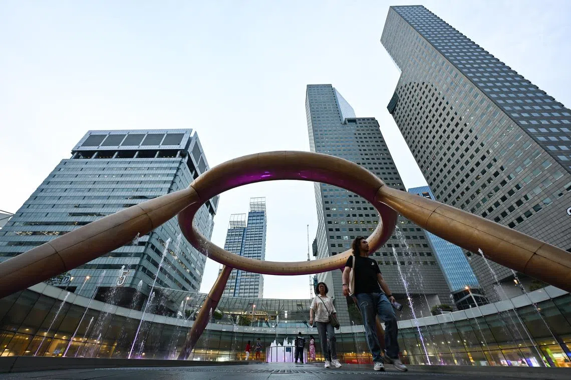 ST20241029-202498700630-Lim Yaohui-pixgeneric/
Generic photograph of Fountain of Wealth in Suntec City on Oct 29, 2024.
Recognised in 1998 by the Guinness Book of World Records as the World's Largest Fountain, the bronze ring of the fountain is designed based on the Hindu Mandala (or "universe") and is a symbolic representation of the oneness in spirit and unity, representing the quality and harmony of all races and religions. Soak in the positive “qi” energy at the fountain by encircling the fountain clockwise three times, stretching out your right hand over the water, as you make a silent wish and let the wonders unfold.
Can be used for stories on economy, wealth, office, finance, financial, money, invest, budget, URA, population and life.
(ST PHOTO: LIM YAOHUI)
