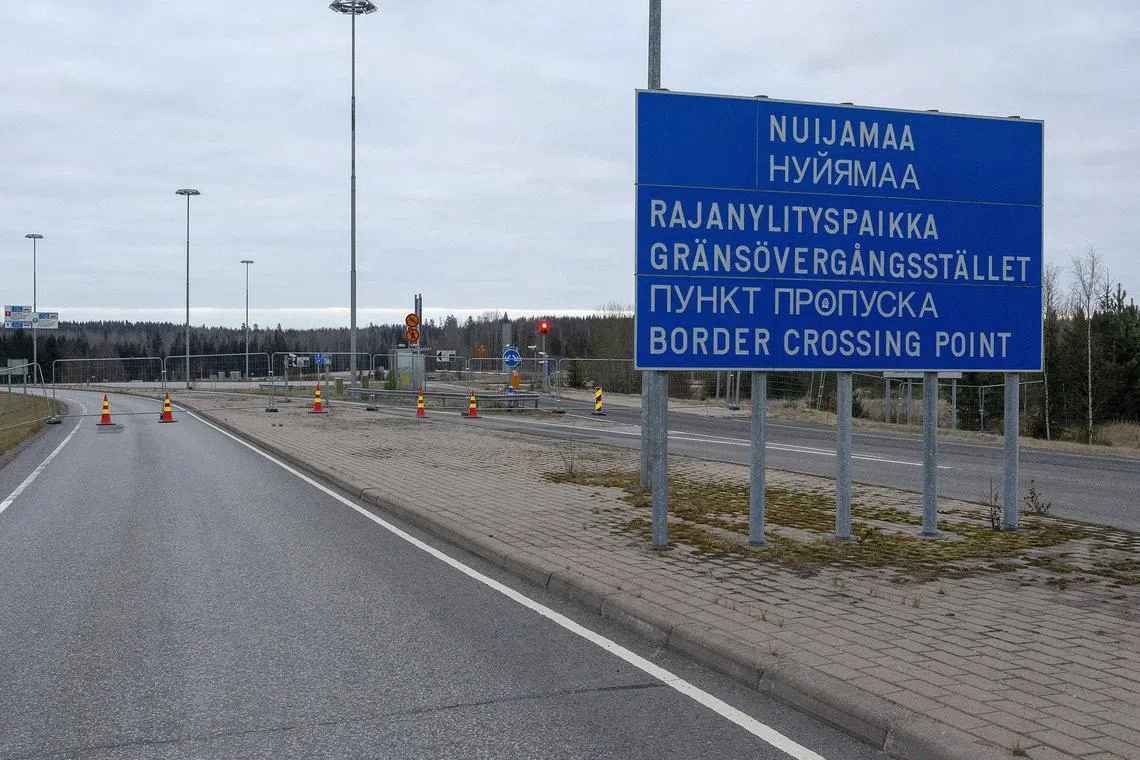 Additional barricades are installed across the lanes at the Nuijamaa border crossing station.