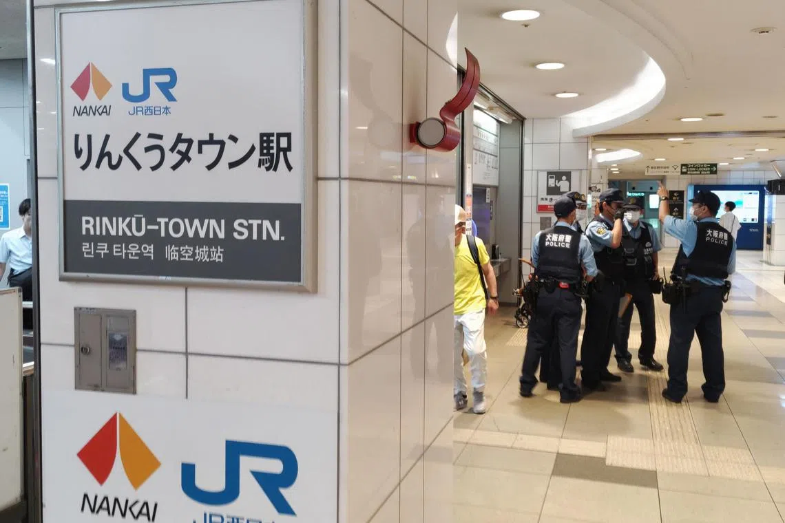 The suspect was armed with three knives when he was arrested at Rinku Town station in Osaka.
