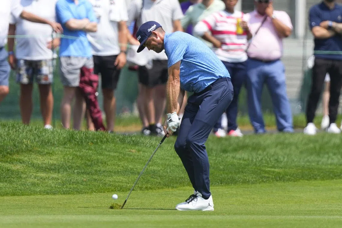 Jun 22, 2024; Cromwell, Connecticut, USA; Keegan Bradley hits the ball from the second hole fairway during the third round of the Travelers Championship golf tournament at TPC River Highlands. Mandatory Credit: Gregory Fisher-USA TODAY Sports/ File Photo