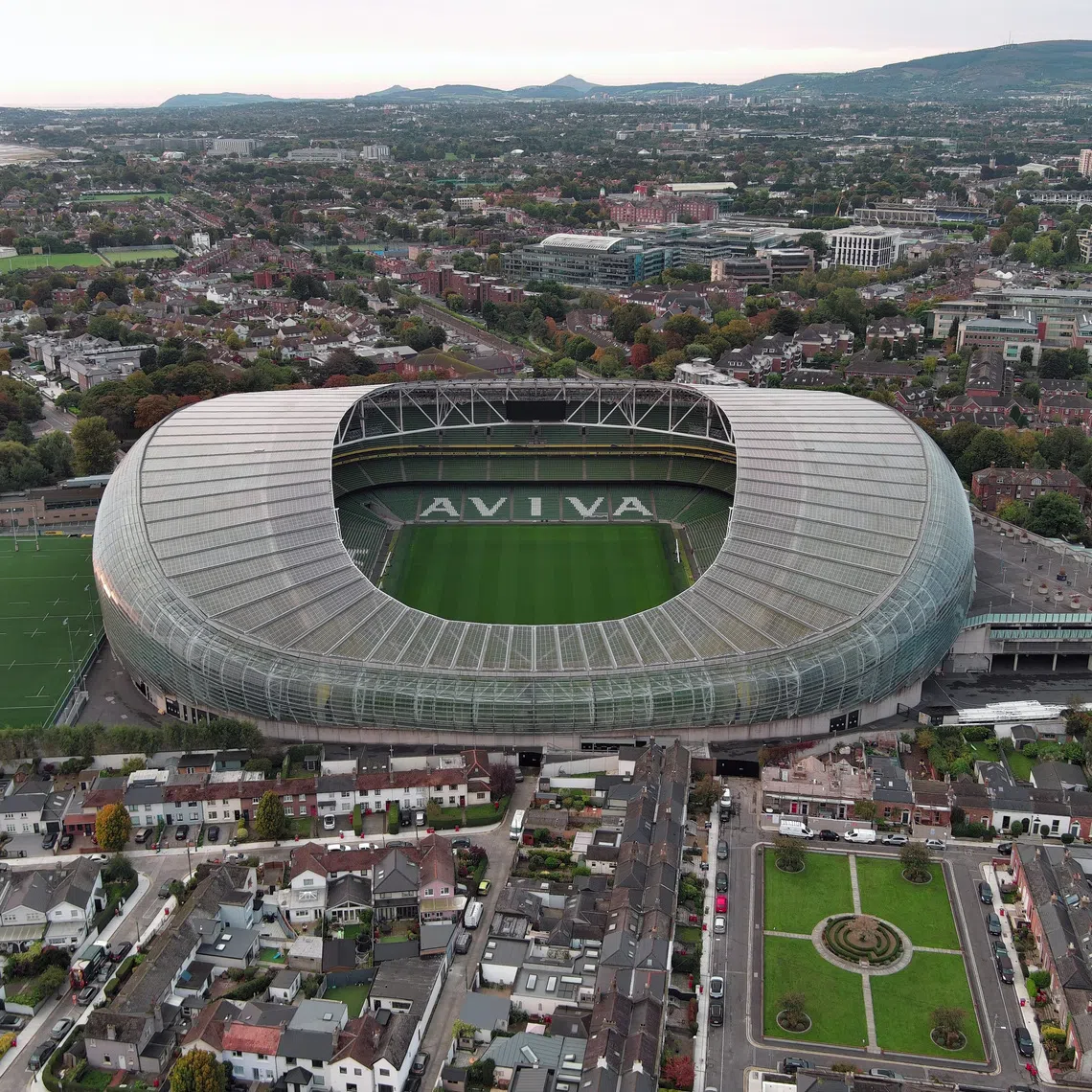 Sep 29, 2025; Dublin, Ireland; A general overall aerial view of Aviva Stadium aka Dublin Arena. Mandatory Credit: Kirby Lee-Imagn Images