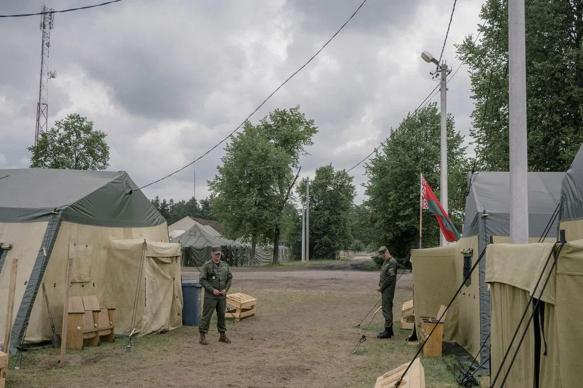 Tents at a military base near the town of Asipovichy, Belarus, amid speculation that it would house Wagner fighters, on July 7.