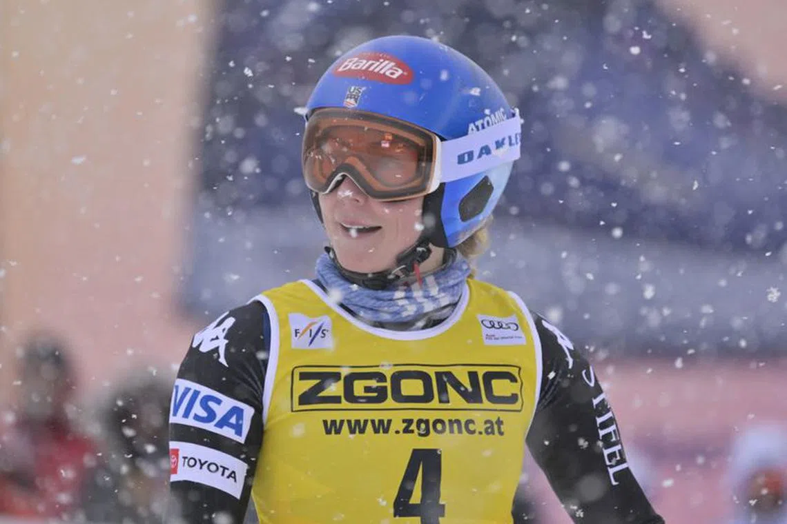 Dec 3, 2023; Mont Tremblant, Quebec, CAN; Mikaela Shiffrin of the United States reacts after the second run of the giant slalom race in the women's alpine skiing World Cup at Mont Tremblant. Mandatory Credit: Eric Bolte-USA TODAY Sports/File Photo