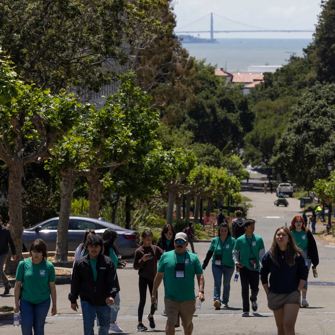 Prospective students touring the University of California, Berkeley campus in 2023.