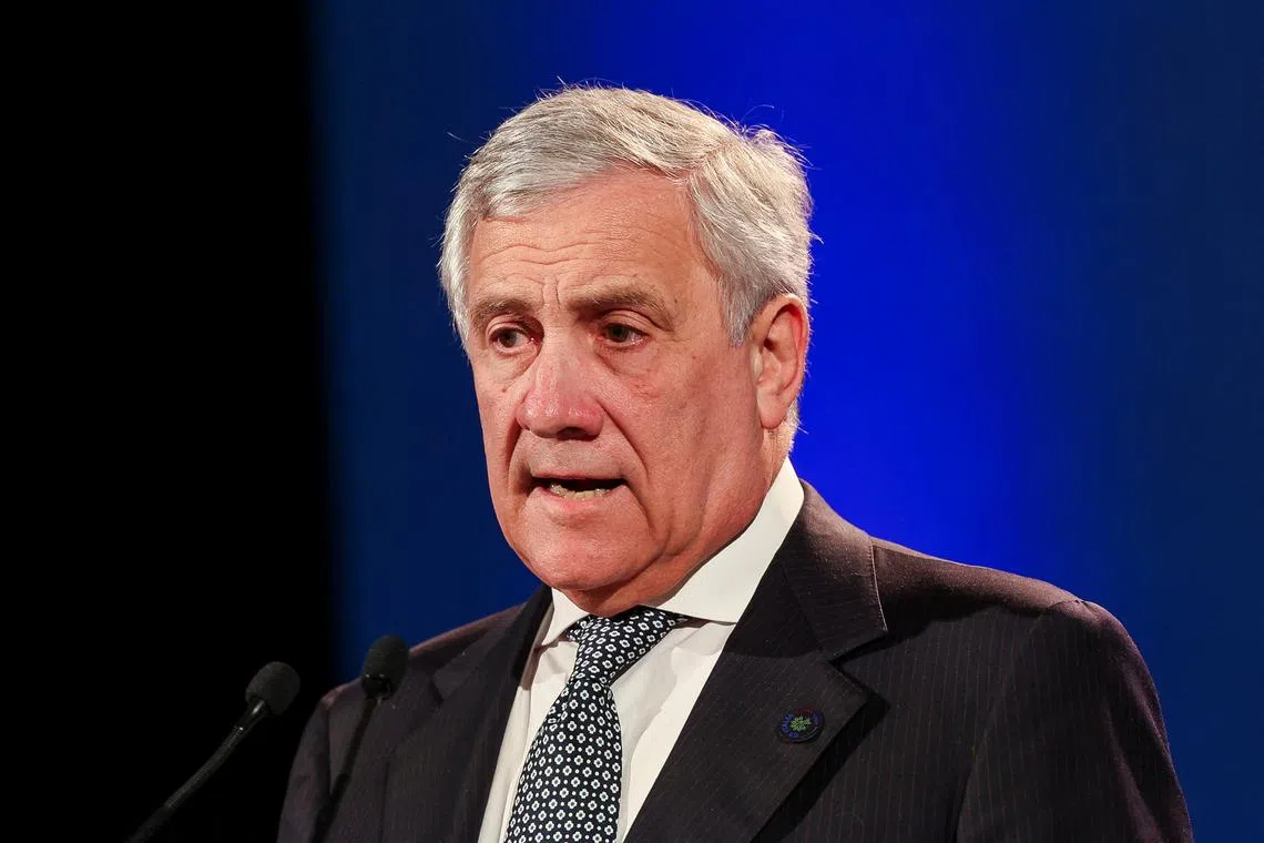 FILE PHOTO: Italian Foreign Minister Antonio Tajani speaks during a press conference on the second day of the G7 foreign ministers' meeting in Fiuggi, Italy, November 26, 2024. REUTERS/Claudia Greco/File Photo