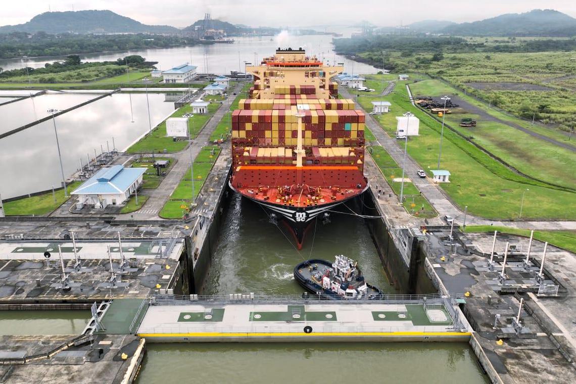 This handout picture released by the Panama Canal Authority on Aug 30 shows the container ship MSC Marie transiting the Panama Canal in Panama. 