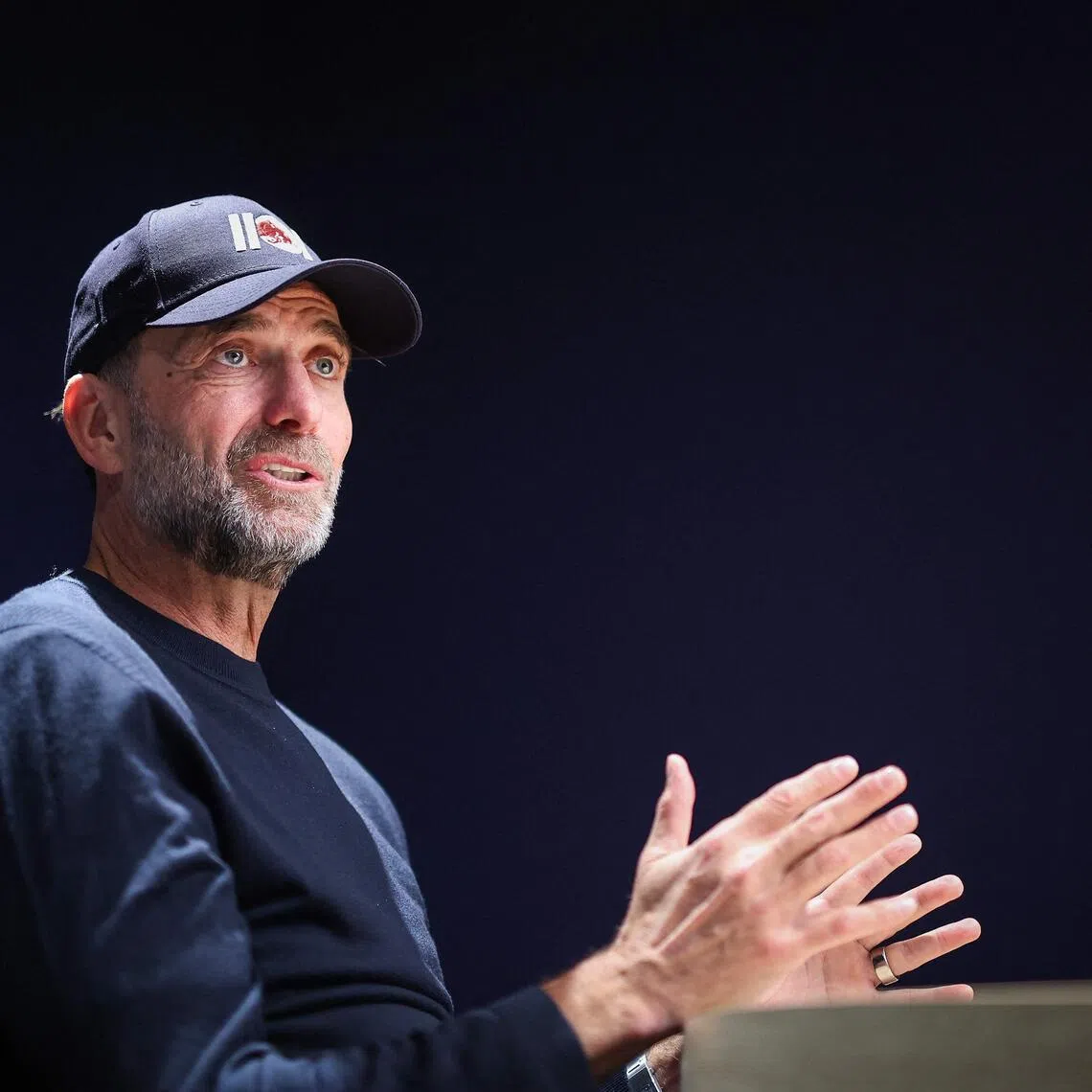 Jurgen Klopp, German football coach and "Global Head of Soccer" at Red Bull, is pictured during an AFP interview at RB Leipzig's headquarters in Leipzig, eastern Germany, on January 17, 2026. Despite leaving Liverpool as one of the most highly regarded coaches in football in 2024, Jurgen Klopp said he never considered himself among the game's best. (Photo by Ronny HARTMANN / AFP)