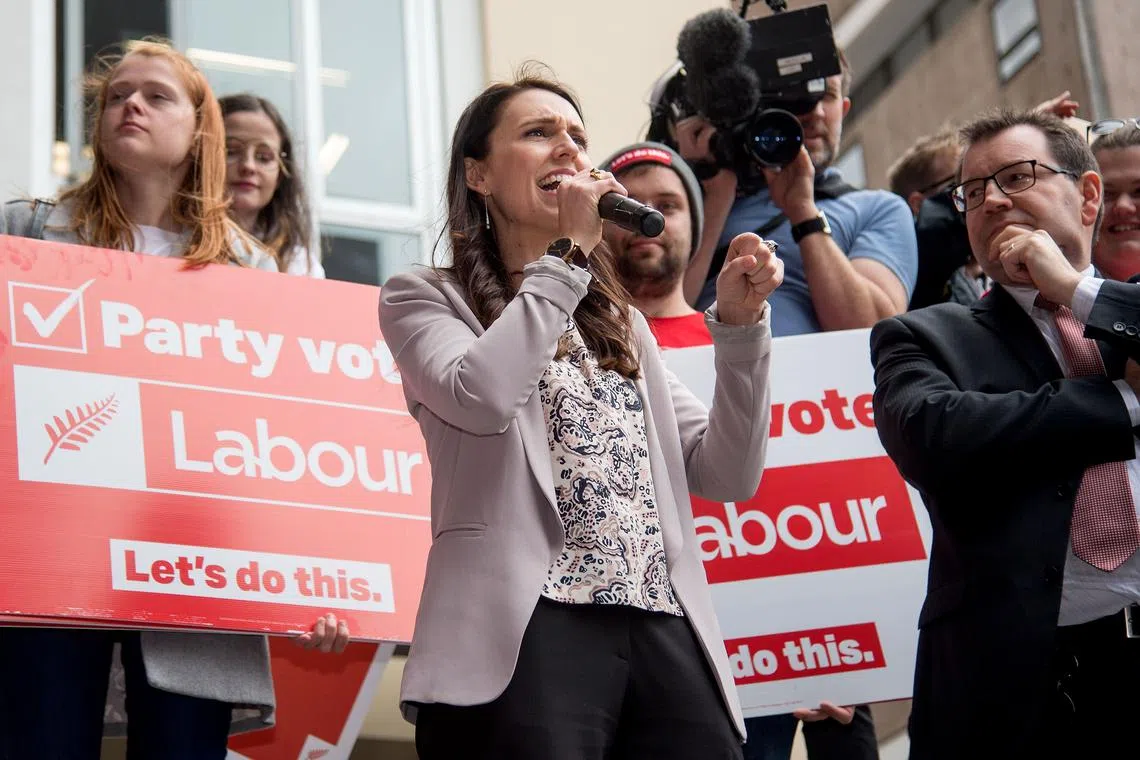 Labour Party party Jacinda Ardern speaks to university students during a visit to Victoria University in Wellington, New Zealand, in this Sept 19, 2017 file photo.  Activists are pressing for a lowering of the voting age from 18 to 16. 