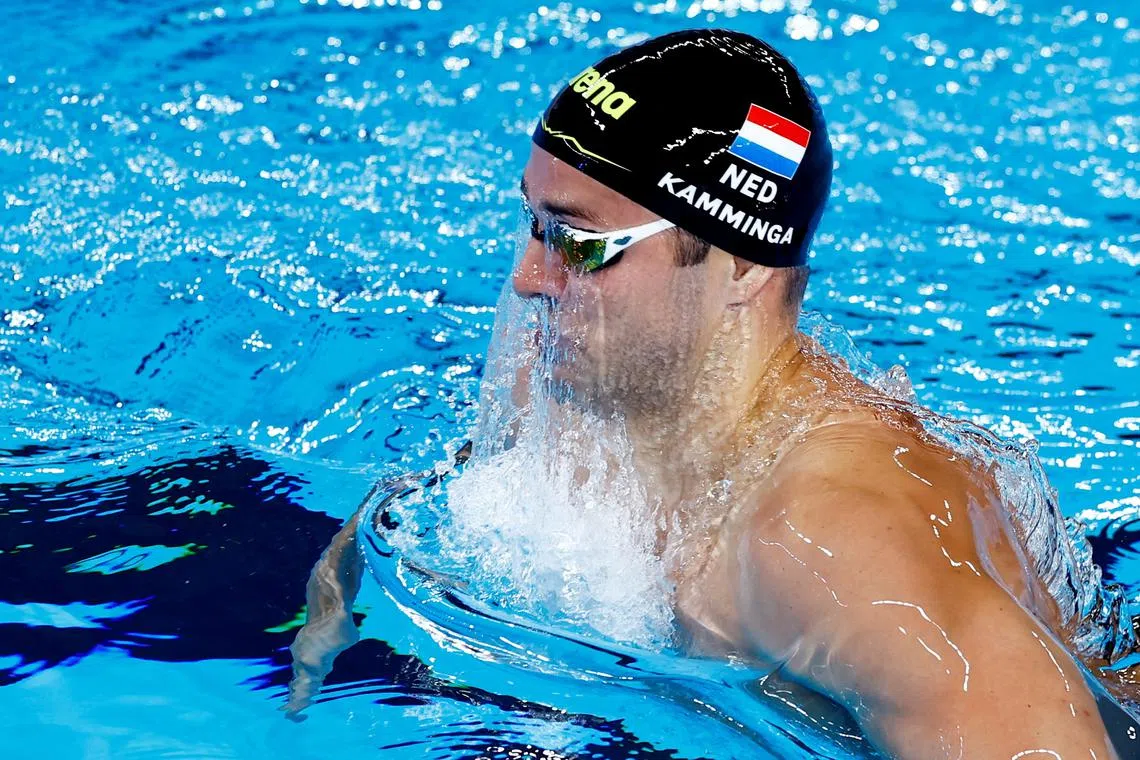 FILE PHOTO: Swimming - World Aquatics Championships - Aspire Dome, Doha, Qatar - February 16, 2024 Netherlands' Arno Kamminga in action during the men's 200m breaststroke final REUTERS/Clodagh Kilcoyne/File Photo