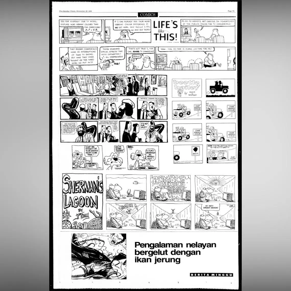 Life’s Like This! by Straits Times senior executive artist Lee Chee Chew and The House Of Lim by then Straits Times artist Cheah Sin Ann were among the comics published in The Sunday Times on Nov 20, 1994.
