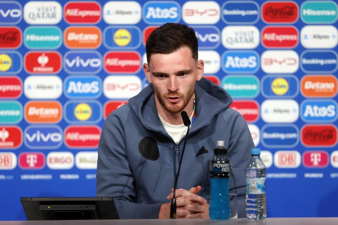 Scotland captain Andy Robertson during a press conference on June 13, ahead of their Euro 2024 Group A match against Germany.