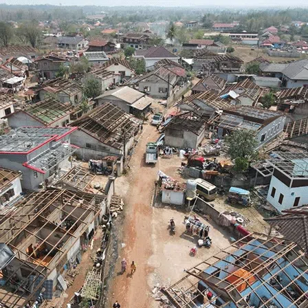 Smashed roofs after a hailstorm hit Vientiane on March 22.