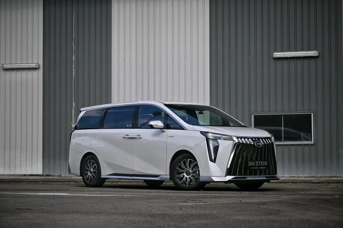 Interior and exterior of the GAC E9 plug-in hybrid MPV, on May 20, 2025.