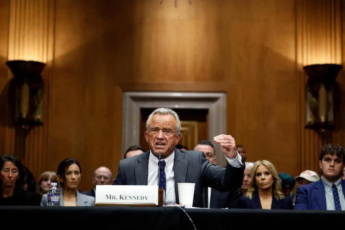 Mr Robert F. Kennedy Jr, US President Donald Trump’s nominee for Secretary of Health and Human Services, testifying at his Senate confirmation hearing on Jan 30.
