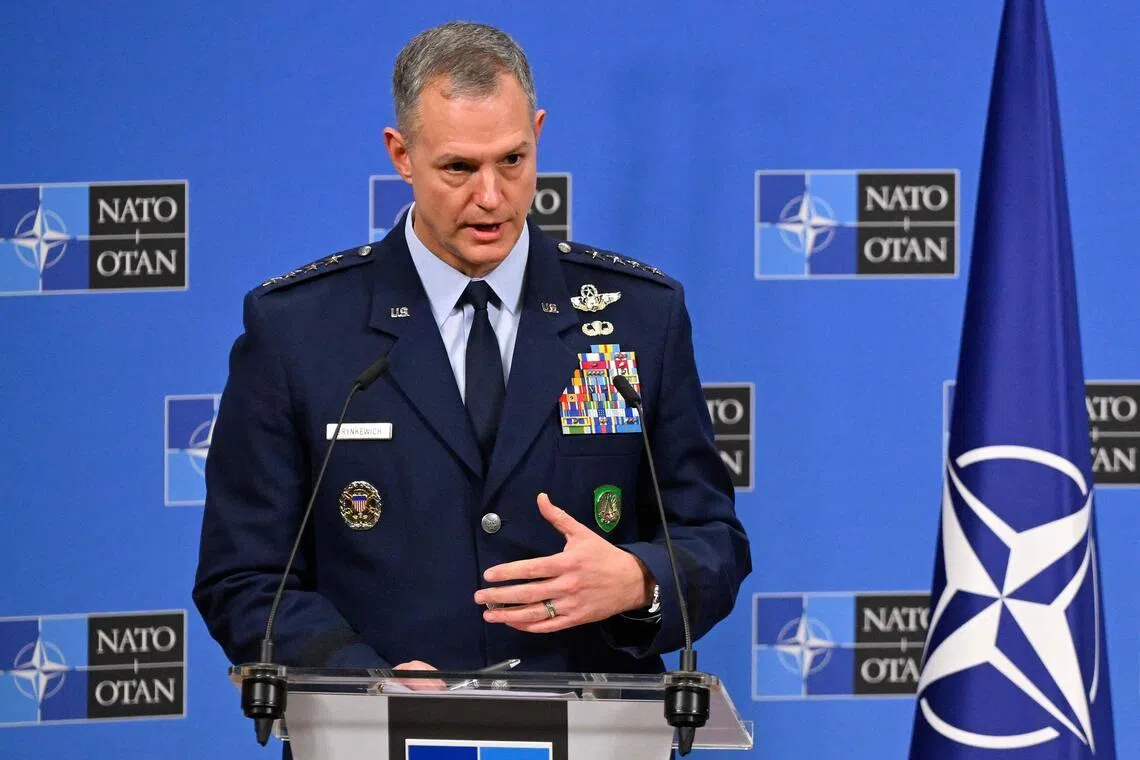 NATO’s Supreme Allied Commander Europe, General Alexus Grynkewich, taking part in a press conference at NATO headquarters in Brussels on May 19.