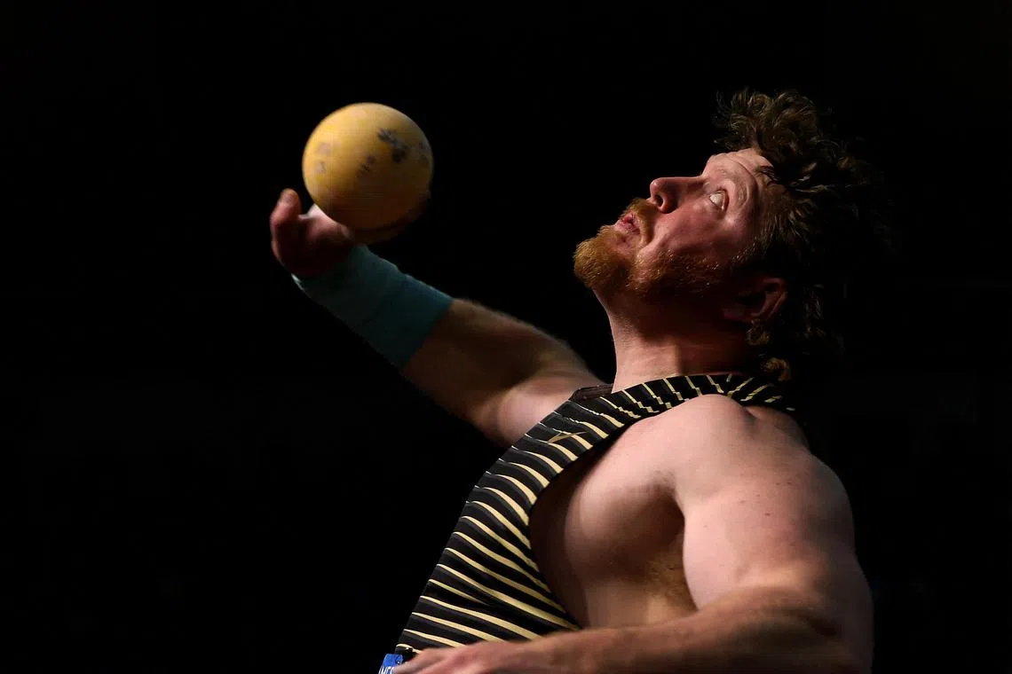 Ryan Crouser competing in the men's shot put during the 115th Millrose Games at The Armory Track in New York on Feb 11.