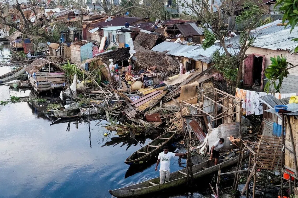 Aerial view showing the damage after Cyclone Gezani tore through the port city of Toamasina, Madagascar on Febr 11, 2026. 
