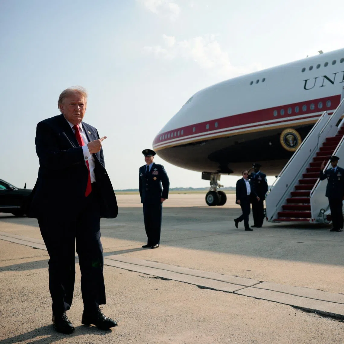 US President Donald Trump preparing to board the new Air Force One at Joint Base Andrews near Washington on July 1.