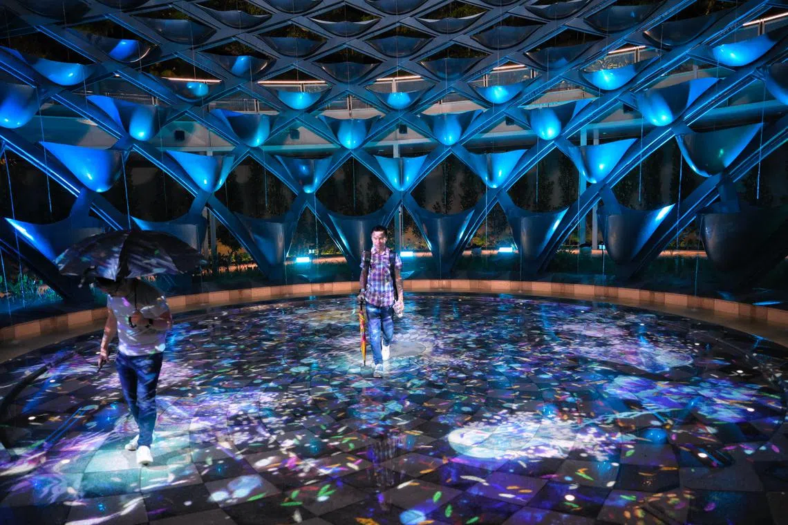 Light projections seen as part of Symphony Streams at Sentosa Sensoryscape on March 4, 2024.