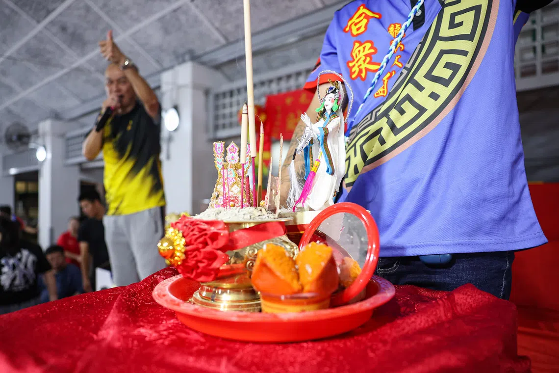 Close-up of an urn being auctioned during a Hungry Ghost Festival dinner auction in Toa Payoh on Aug 23, 2026. ST PHOTO: BRIAN TEO