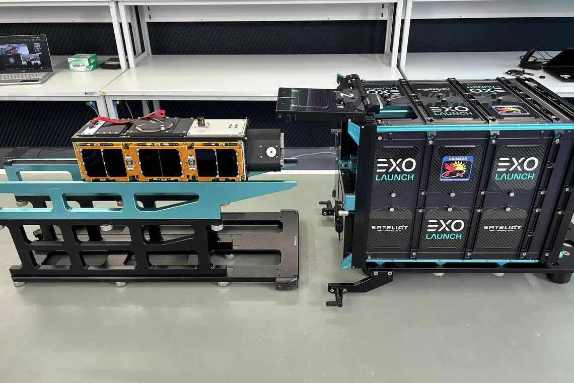 sbspace02 - The CRIMSON-1 satellite (left) being integrated into the EXOpod Nova system, which deployed the satellite into space after the SpaceX Falcon 9 rocket was launched.

Credit to: NTU Singapore