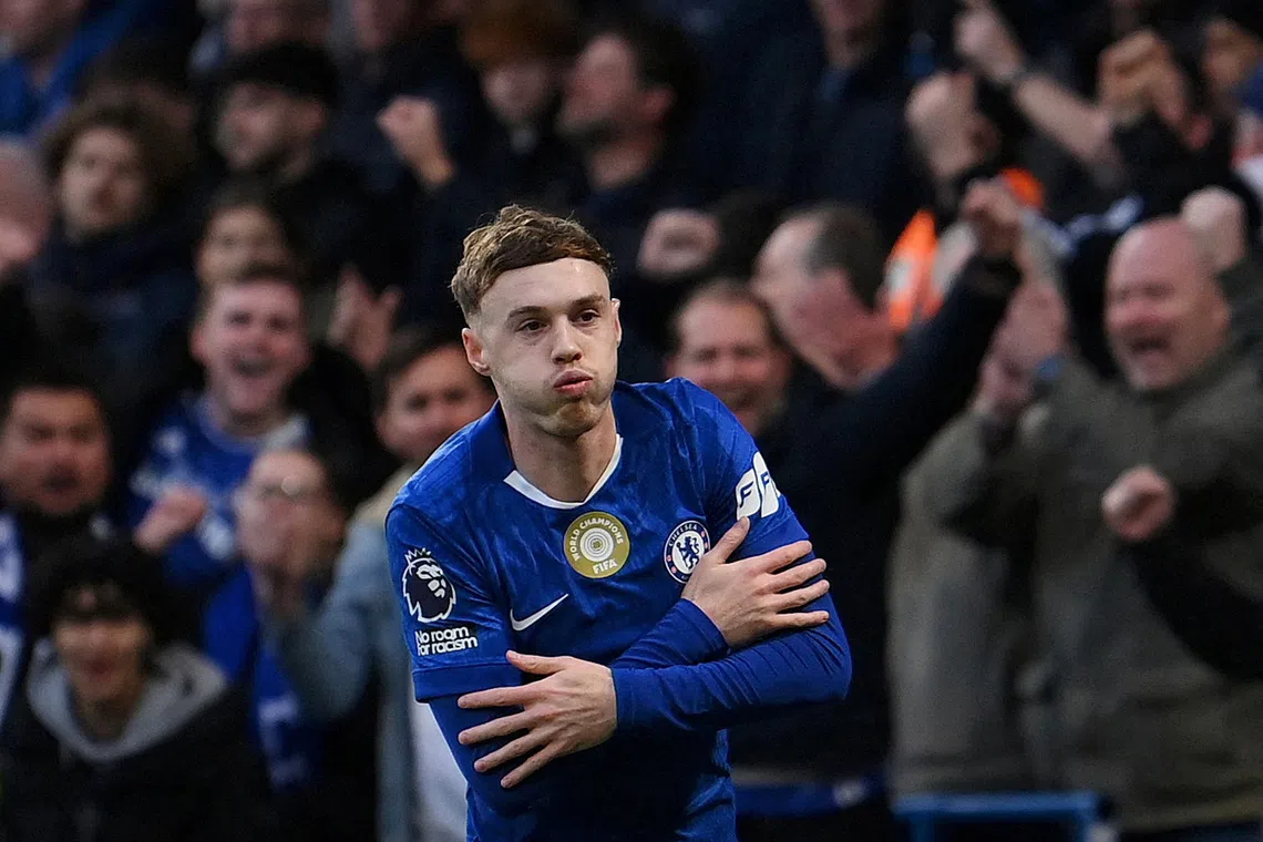 Soccer Football - Premier League - Chelsea v Everton - Stamford Bridge, London, Britain - December 13, 2025 Chelsea's Cole Palmer celebrates scoring their first goal REUTERS/Jaimi Joy