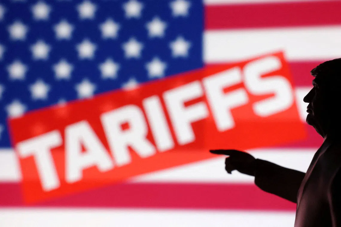 FILE PHOTO: A 3D-printed miniature model depicting U.S. President Donald Trump, U.S. flag and word \"Tariffs\" in this illustration created on April 17, 2025. REUTERS/Dado Ruvic/Illustration/File Photo